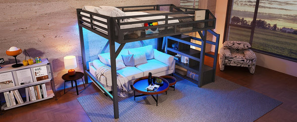 English Elm Twin House Frame Bed Pine Wood with Storage Drawers and Shelves for Kids Bedroom W1580S00410
