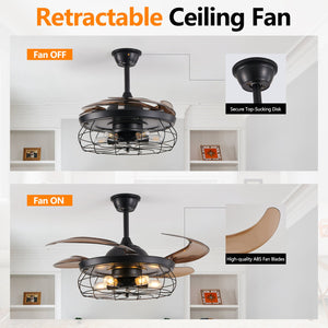 English Elm 48" Industrial Black Ceiling Fan Light with 4-Blade Cage, Remote, Silent DC Motor, Reversible Speed W2312P374994