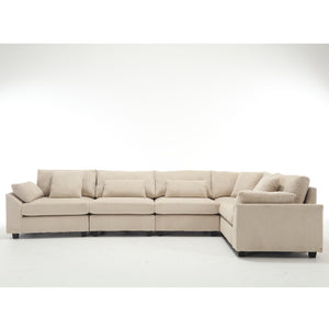 English Elm {New} Oversized Modular Sectional Sofa - Cozy Beige Corduroy, Convertible Design For Stylish Living Spaces W2325S00014-GIGA