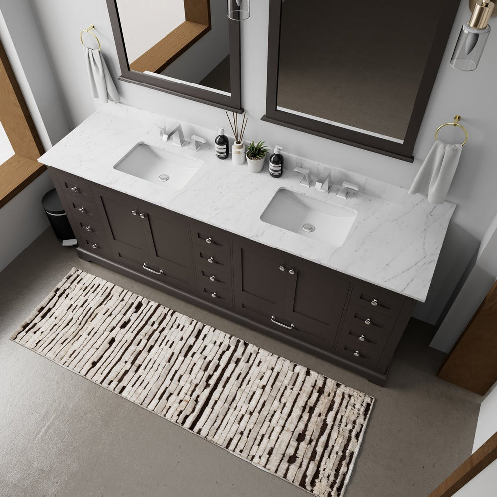 English Elm Espresso 84" Double Bath Vanity with Carrara Marble Top, Solid Wood, Soft-Close Drawers & Storage B2731P258315