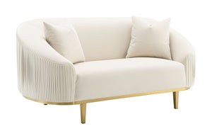 English Elm Martina Velvet Ivory Loveseat with 2 Accent Pillows – Full Foam, Wooden Frame, KD Metal Legs, 440lb Capacity B2726P357498