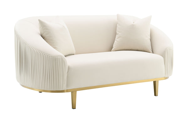 English Elm Martina Velvet Ivory Loveseat with 2 Accent Pillows – Full Foam, Wooden Frame, KD Metal Legs, 440lb Capacity B2726P357498