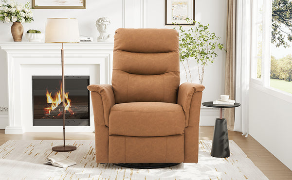 English Elm Manual Recliner Swivel Rocker Boucle Chair with 8-point Massage for Nursery or Living Room Brown N763P363763D