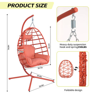 English Elm Egg Hanging Chair with Stand Pe Rattan Swing Seat Washable Cushion Patio Bedroom T5880P497442