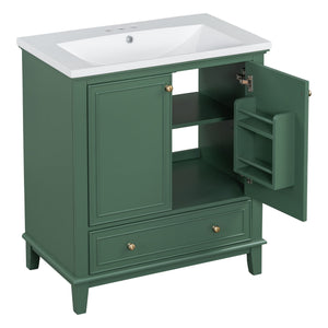 English Elm 30" Stylish Dark Green Bathroom Vanity With Sink Combo, Durable Mdf, Modern Design & Storage Solution SY999606AAF-6