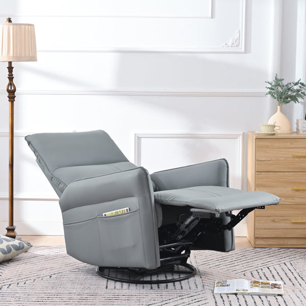 English Elm 360° Swivel Rocker Recliner Chair with Pull-Ring Recline, 360° Swivel, Rocking Comfort for Living Spaces Blue Gray W1028S00051