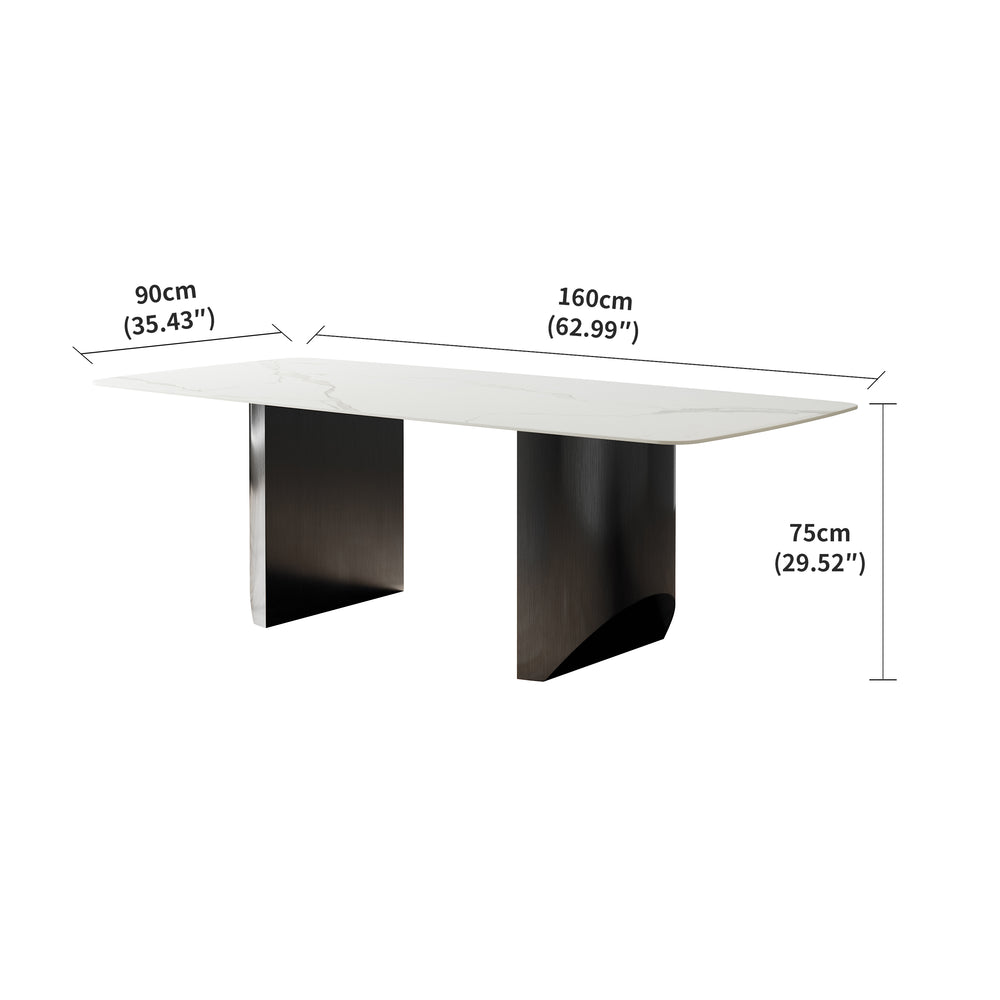 English Elm Carbon Steel Dining Table with Stone Top and Matte Black Frame for Modern Rooms W1002S00008