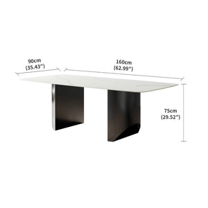 English Elm Carbon Steel Dining Table with Stone Top and Matte Black Frame for Modern Rooms W1002S00008