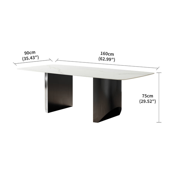 English Elm Carbon Steel Dining Table with Stone Top and Matte Black Frame for Modern Rooms W1002S00008