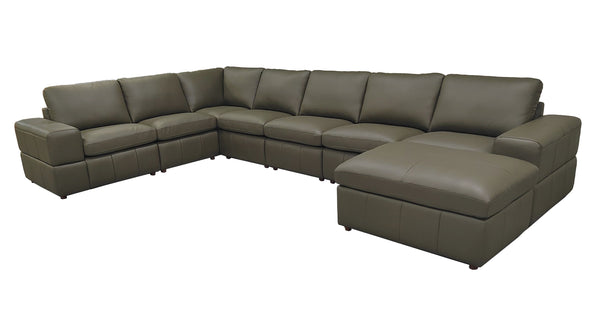 English Elm Large Square Arm Top Grain Leather Modular Sectional for Open Concept Living Rooms Olive Green B2748S00141