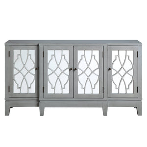 English Elm Magdi Antique Gray Console Cabinet with Mirrored Fronts, Tapered Legs, 4-Door Storage, 70lb Top Limit B2726P277908
