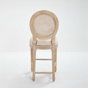 English Elm French Country Bar Chairs Set Of 2 - Upholstered Rattan Back, Solid Wood Frame For Elegant Dining W3426P324564