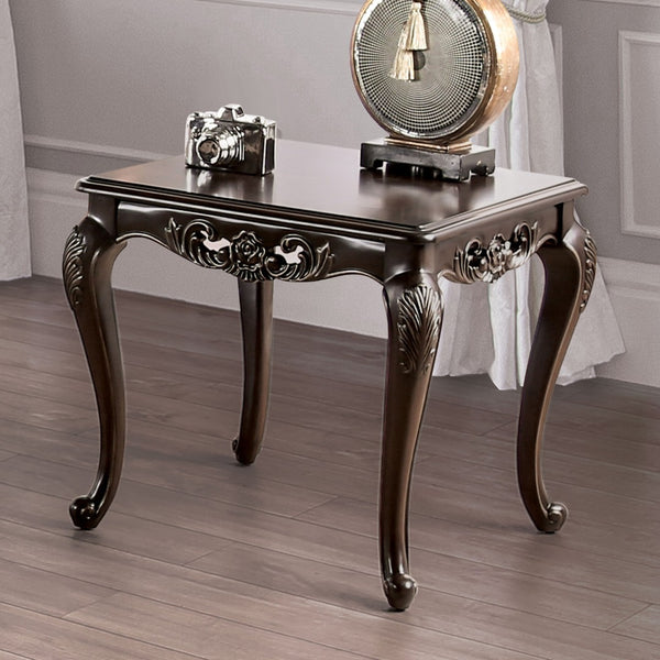 English Elm Traditional End Table - Solid Wood With Elegant Cabriole Legs, Rich Java Finish & Carved Details B2741P361144-GIGA