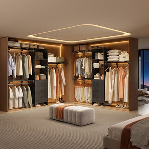 English Elm Closet Organizer - Versatile High-Capacity Rack With Drawers & Expandable Hanger Rods For Stylish Storage T3623P409115