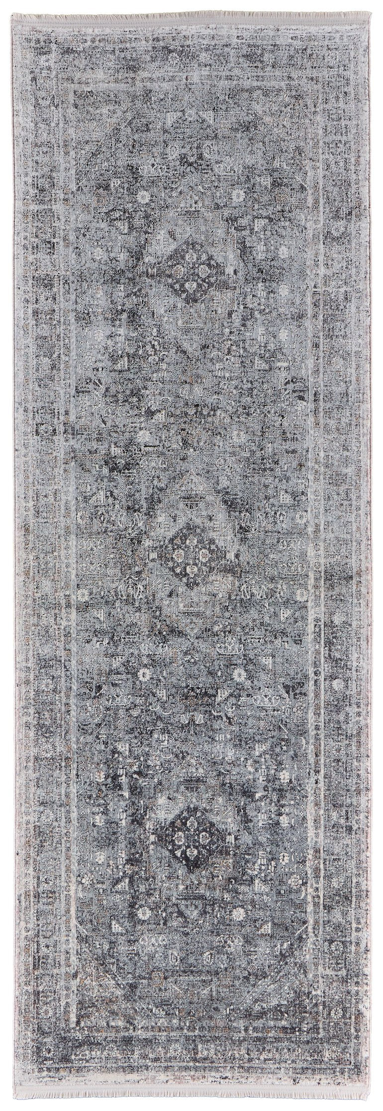 Feizy Rugs 9193966f Sarrant Medallion Motif Area Rug - Soft Viscose & Polyester Blend, Durable Low Pile, Elegant Design Gray,Silver,Ivory Viscose,Polyester 9193966fgry000i8c