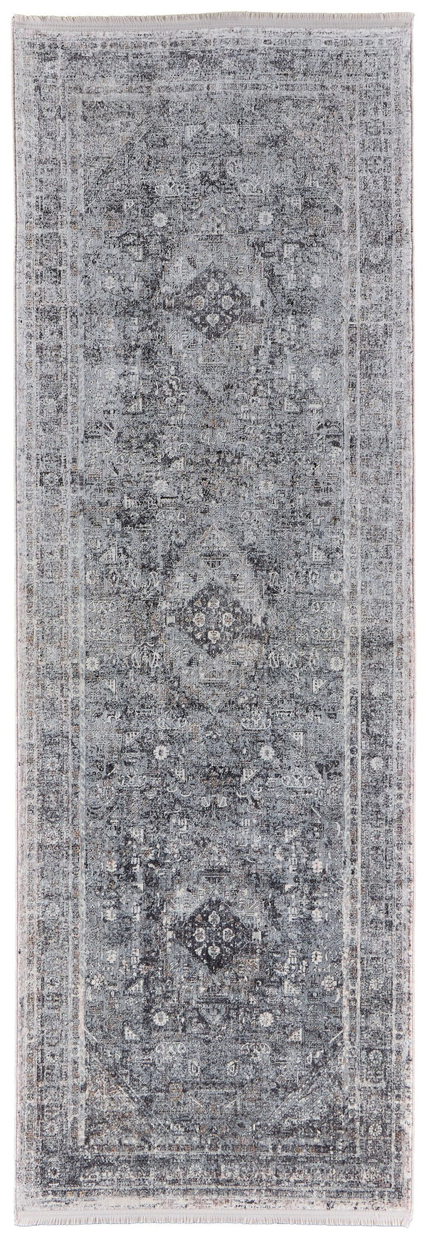 Feizy Rugs 9193966f Sarrant Medallion Motif Area Rug - Soft Viscose & Polyester Blend, Durable Low Pile, Elegant Design Gray,Silver,Ivory Viscose,Polyester 9193966fgry000i8c