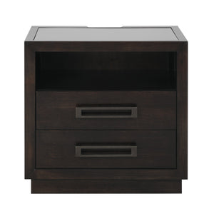 English Elm Modern Larchmont Nightstand with LED Undershelf Light, Glass Top, USB Power Strip, Charcoal Finish B011P201586