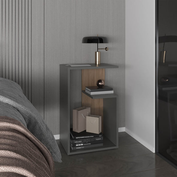 English Elm Side Table 25" H - Modern Matte Gray Design With 2 Open Shelves For Small Spaces & Versatile Use B097P296870-GIGA