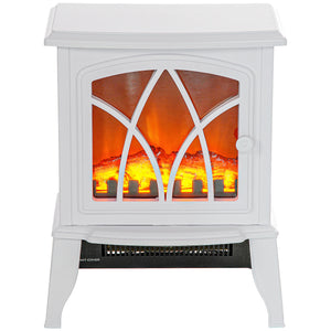 English Elm Homcom Electric Fireplace Stove - 18" Portable Heater With Realistic Flames, Overheat Safety, White W2225P249837