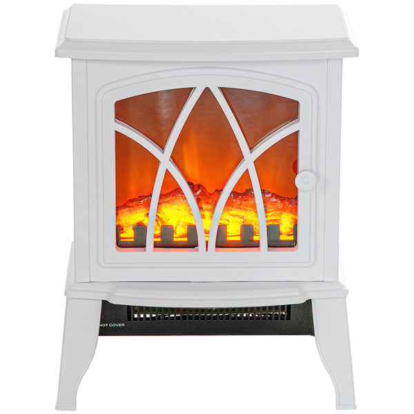English Elm Homcom Electric Fireplace Stove - 18" Portable Heater With Realistic Flames, Overheat Safety, White W2225P249837