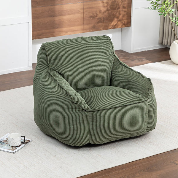 English Elm Giant Corduroy Bean Bag Sofa with Armrests Foam Filled Cozy Adult Lounge Chair Green W2200P442802