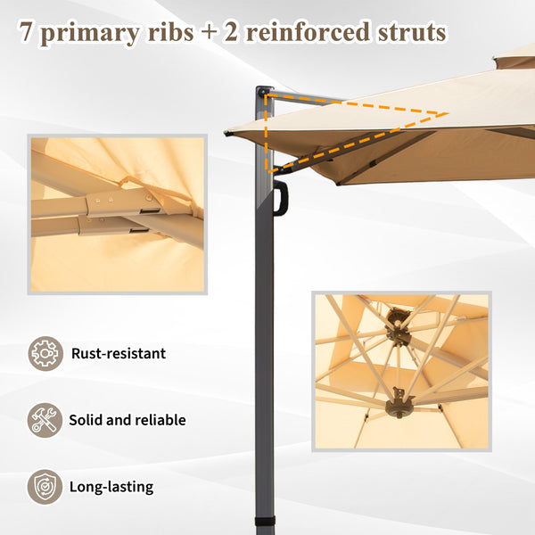 English Elm 9'x 11' Rectangle Cantilever Umbrella with Reinforced 9-Rib Frame, 360° Pedal Rotation, Tilt Adjustment Beige W1859P337795