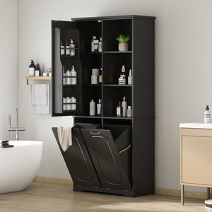 English Elm [video] Freestanding 68 Inch Tall Storage Cabinet with Tilt Out Hampers and Soft Close Door Black N759S427900B