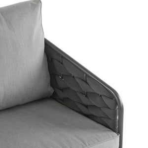 English Elm Christopher Knight Home® - 4-Pieces Outdoor Metal Patio Furniture Set with Deep-Seat Cushions, Teslin Rope, Wood-Look Tabletop, Rust-Resistant Frame Grey N780P2540701G