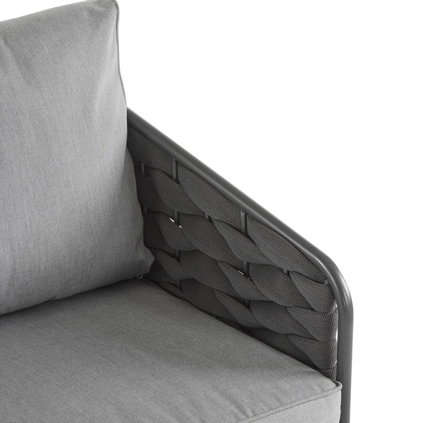 English Elm Christopher Knight Home® - 4-Pieces Outdoor Metal Patio Furniture Set with Deep-Seat Cushions, Teslin Rope, Wood-Look Tabletop, Rust-Resistant Frame Grey N780P2540701G