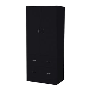 English Elm FM Wenden Wardrobe Black - 2 Doors, 2 Drawers & Hanging Rod, Durable Engineered Wood, Spacious Storage Stylish B128S00066