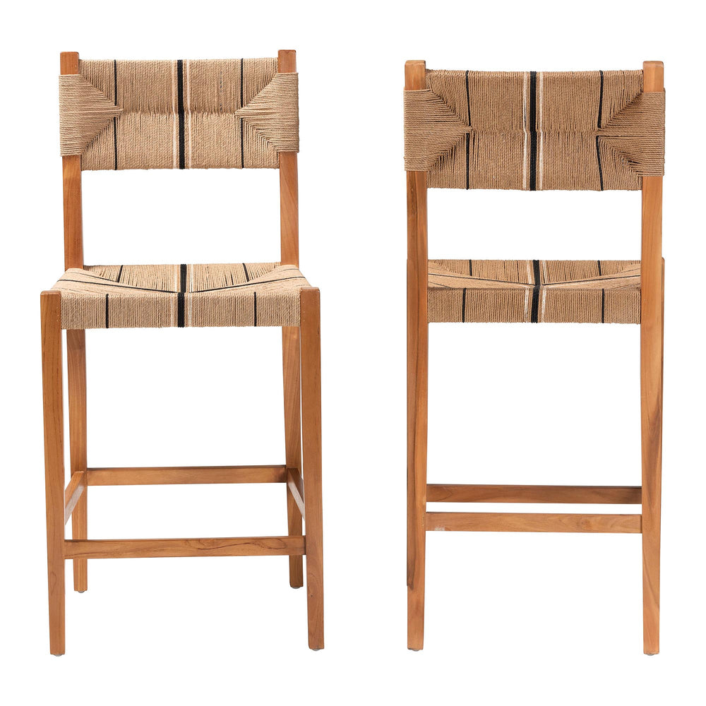 English Elm Modern Seagrass Woven Acacia Wood Dining Chair Set Bohemian Organic Style B2750P467776