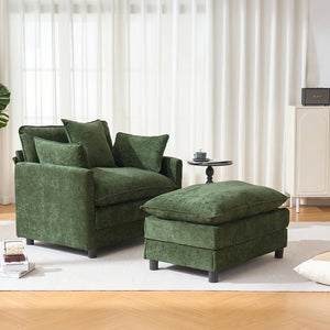 English Elm 39.4" Chenille Club Chair with Ottoman Solid Wood Frame Contemporary Living Room Seat Green W3244P427726