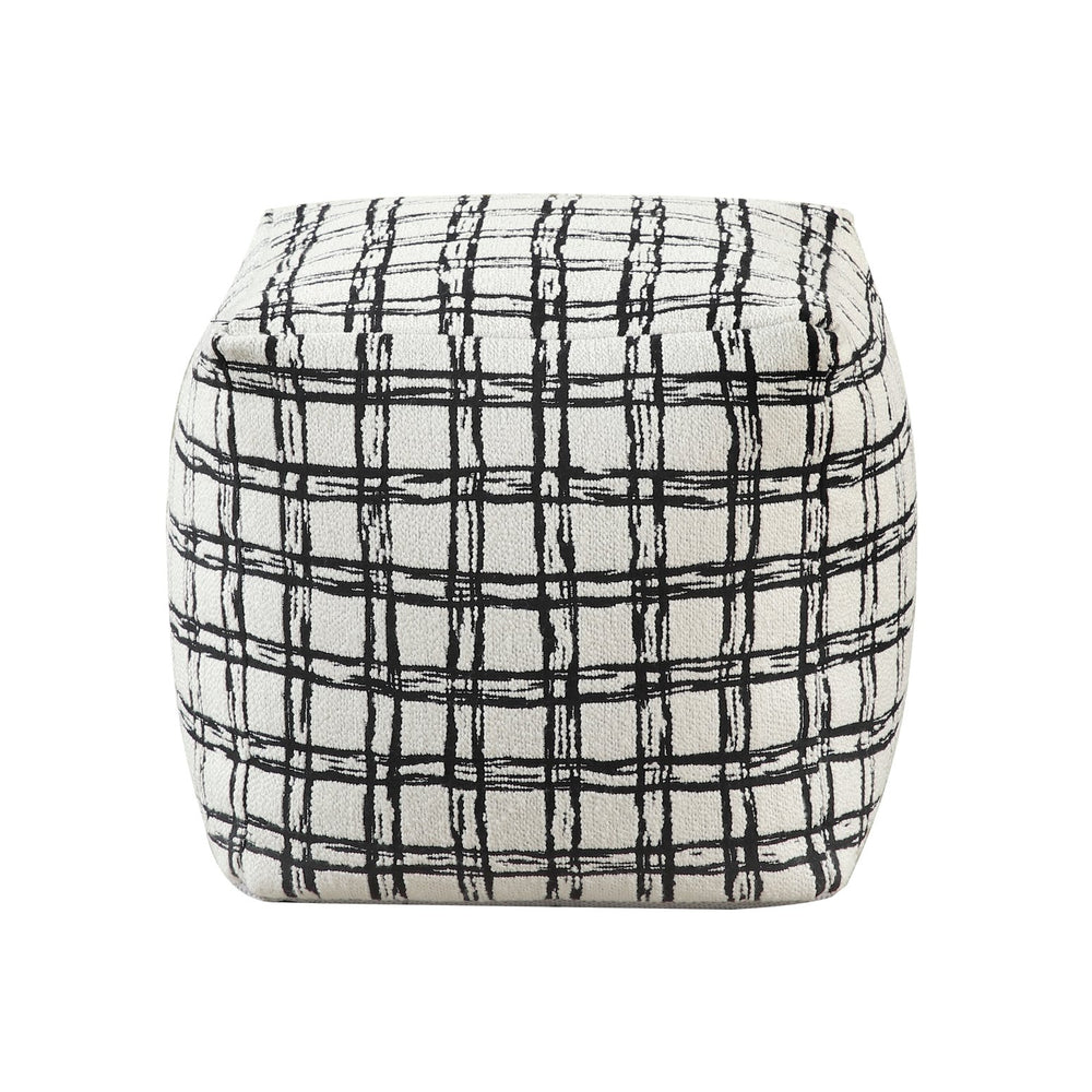 English Elm Modern Square Pouf – Versatile Black & White Jacquard Ottoman, Non-Slip Floor Seat For Any Room B011P251658
