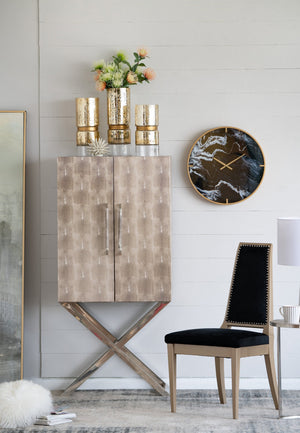 English Elm 27.6x13.8x59.1" Tall Freestanding Storage Cabinet with Patterned Flannel and Metal Pulls W2078P180418