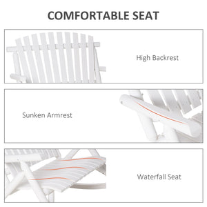 English Elm Outsunny Double Adirondack Rocking Chair For Two - Rustic White Wooden Seat For Patio & Garden Relaxation W2225P229739-GIGA