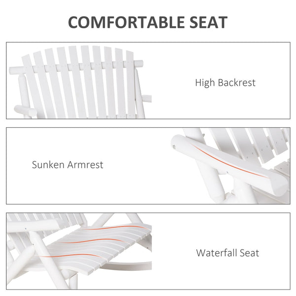 English Elm Outsunny Double Adirondack Rocking Chair For Two - Rustic White Wooden Seat For Patio & Garden Relaxation W2225P229739-GIGA