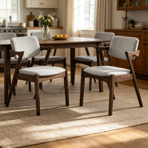 English Elm Set of 2 Gray Upholstered Mid-century Arm Chairs with Rubberwood Frame Open Back B2770P508245