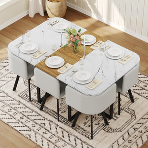 English Elm 7-piece Melamine Dining Set with Pu Cushioned Chairs and Iron Frame for Small Spaces W3875S00121