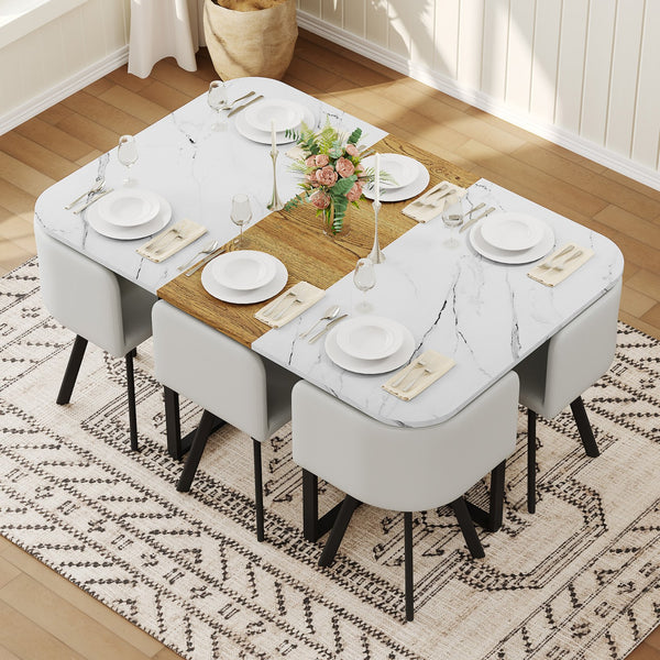 English Elm 7-piece Melamine Dining Set with Pu Cushioned Chairs and Iron Frame for Small Spaces W3875S00121