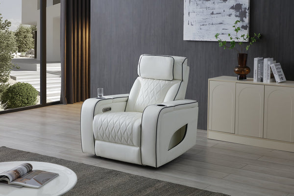 English Elm Lumin Power Recliner Faux Leather Chair with Led Lighting and Built in Usb Charging White B078P497929