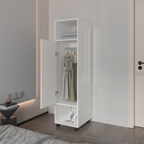 English Elm Summit Melamine Wardrobe with Mirror, Door & Open Storage — Space-Saving Modern Closet for Bedrooms B128P225195