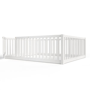 English Elm Twin Floor Bed Pine Wood Frame with Guardrails and Door for Safe Toddler Sleep Light White W1580P417670