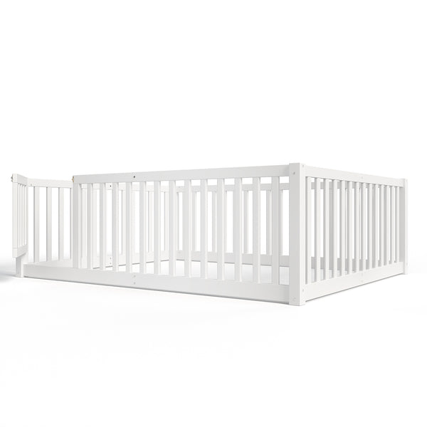 English Elm Twin Floor Bed Pine Wood Frame with Guardrails and Door for Safe Toddler Sleep Light White W1580P417670