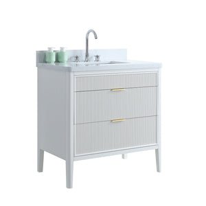 English Elm Fully Assembled 36 Inch White Bathroom Vanity with Carrara Marble Top and Soft Close Cabinet W1826P439634
