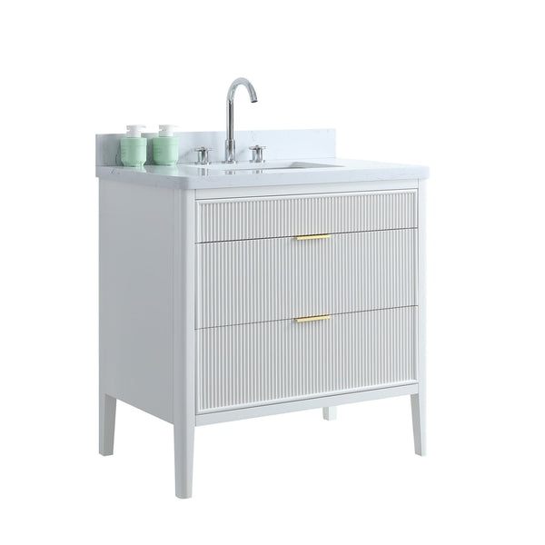 English Elm Fully Assembled 36 Inch White Bathroom Vanity with Carrara Marble Top and Soft Close Cabinet W1826P439634
