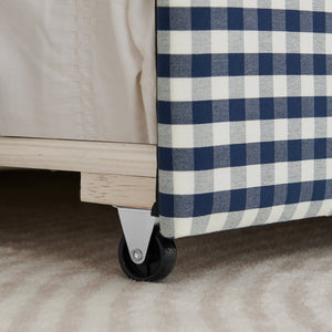 English Elm Cozy Twin Gingham Daybed with Trundle Sofa Bed, Linen Upholstery, USB Port, Wave Frame Design Navy W1413S00101