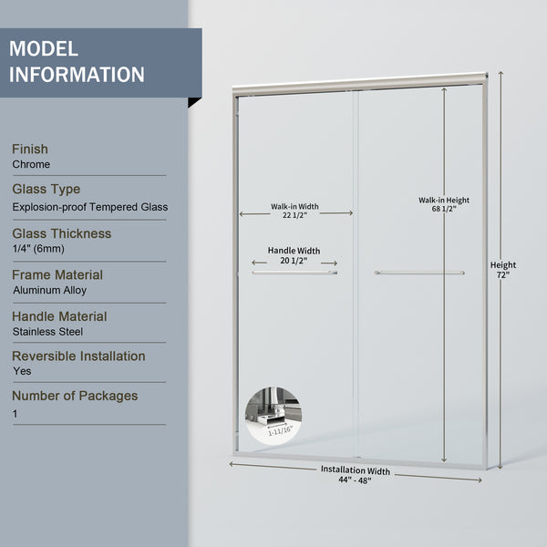 English Elm 44" Semi-frameless Double Sliding Shower Door Brushed Gold Tempered Glass Walk-in W1920P385301