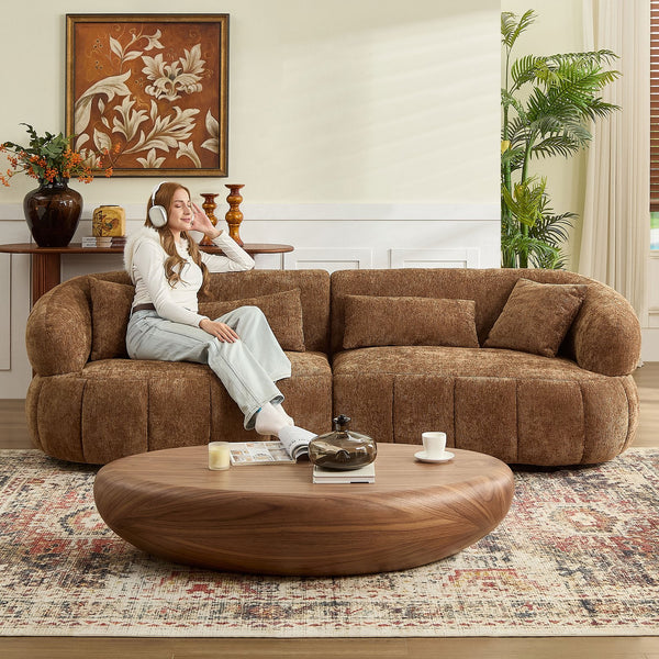 English Elm 102.36 Inch Curved Boucle Sectional Sofa Four Seat Mid Century Modern Living Room Brown W2582S00205