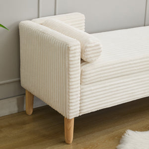 English Elm 65.35"wide Corduroy Storage Bench with Flip Top Bolster Pillows and Padded Backrest Ivory W3118P410499