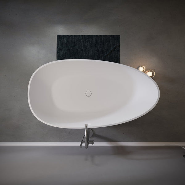 English Elm 60" Acrylic Oval Freestanding Soaking Tub with Glossy Finish and Pop-up Drain Matte White T5287P418026